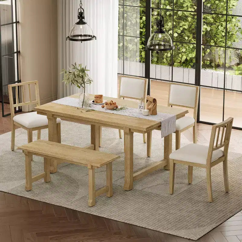GDFStudio Dickey Ensemble de salle à manger 6 pièces compact de style rustique avec cadre en bois massif