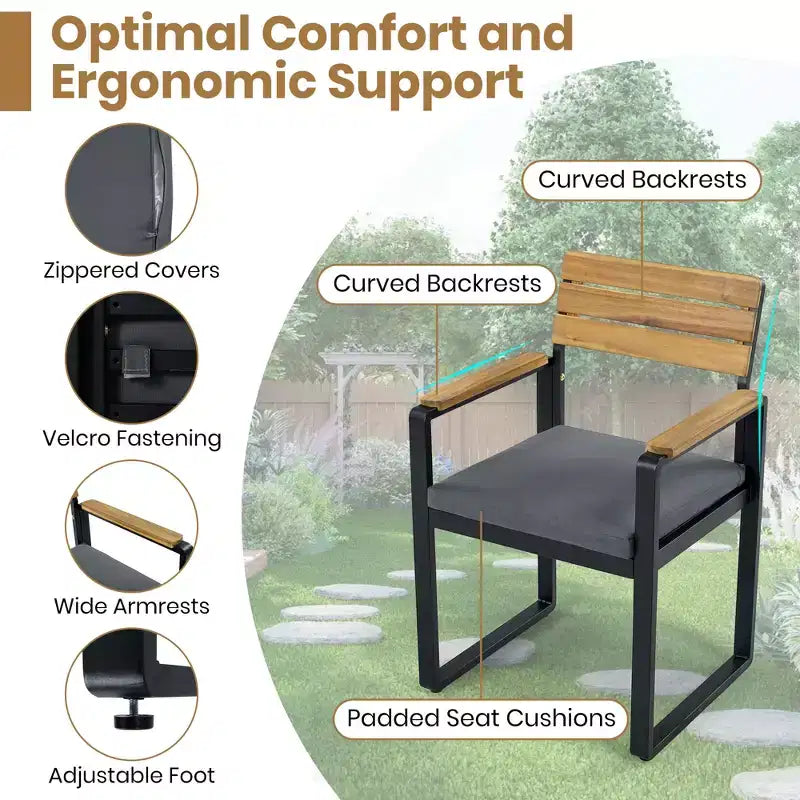 GDFStudio Elvira Patio Modern 6-Piece Acacia Wood Dining Set with Table, 4 Cushioned Chairs and Bench