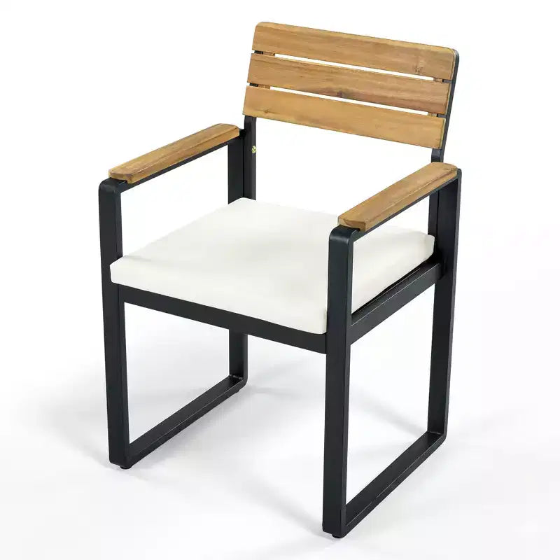 GDFStudio Elvira Patio Modern 6-Piece Acacia Wood Dining Set with Table, 4 Cushioned Chairs and Bench
