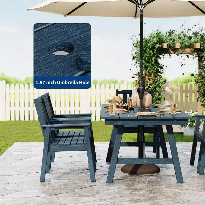 Ensemble de salle à manger extérieur 5 pièces pour 4 personnes, mobilier de patio en PEHD toutes saisons avec trou pour parasol, chaises sans accoudoirs modernes pour jardin et terrasse