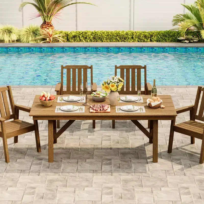 Ensemble de salle à manger extérieur 5 pièces pour 4 personnes, mobilier de patio en PEHD toutes saisons avec trou pour parasol, chaises sans accoudoirs modernes pour jardin et terrasse