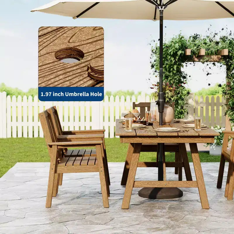 Ensemble de salle à manger extérieur 5 pièces pour 4 personnes, mobilier de patio en PEHD toutes saisons avec trou pour parasol, chaises sans accoudoirs modernes pour jardin et terrasse