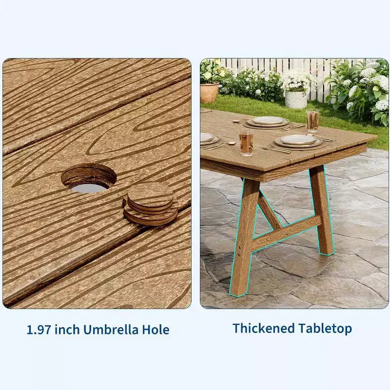 Ensemble de salle à manger extérieur 5 pièces pour 4 personnes, mobilier de patio en PEHD toutes saisons avec trou pour parasol, chaises sans accoudoirs modernes pour jardin et terrasse