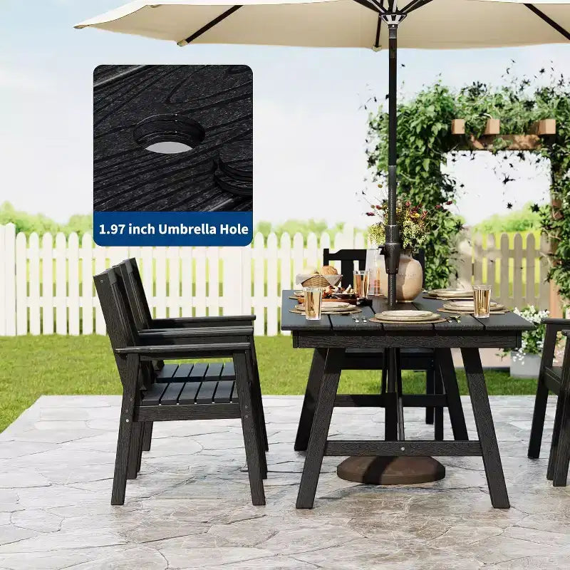5-Piece Outdoor Dining Set for 4, HDPE All-Weather Patio Furniture with Table Umbrella Hole, Modern Armless Chairs for Backyard, Garden & Deck