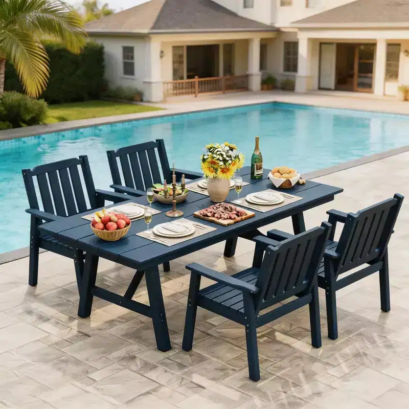 5-Piece Outdoor Dining Set for 4, HDPE All-Weather Patio Furniture with Table Umbrella Hole, Modern Armless Chairs for Backyard, Garden & Deck