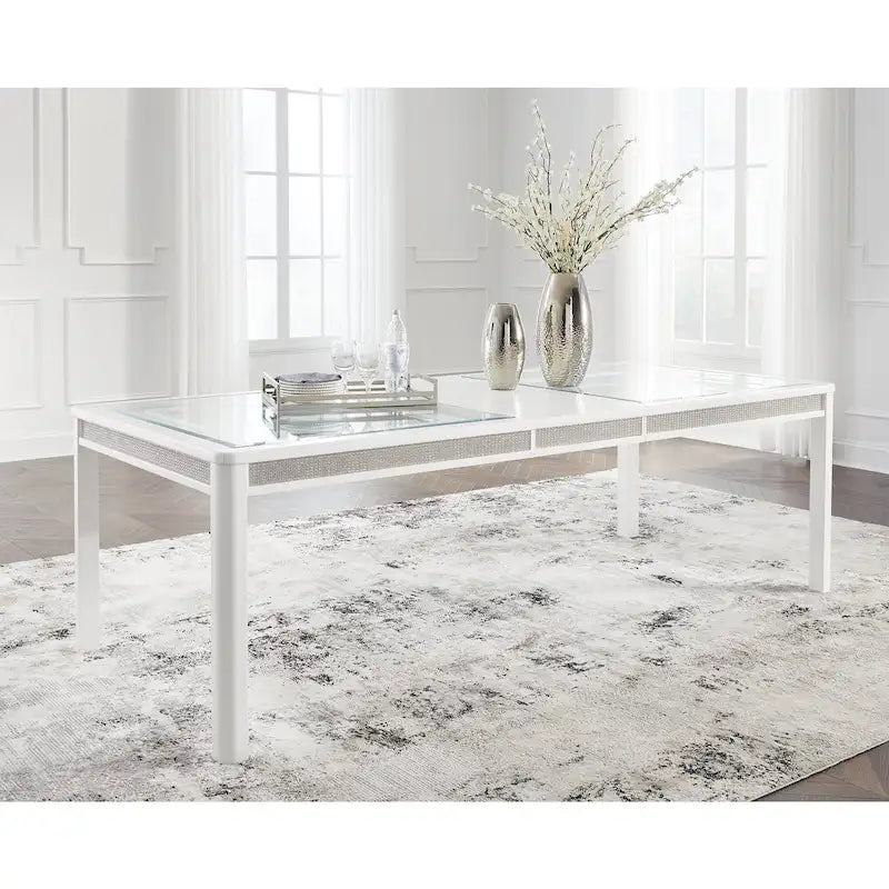Mesa de comedor extensible rectangular blanca/verde, con capacidad para 10 personas