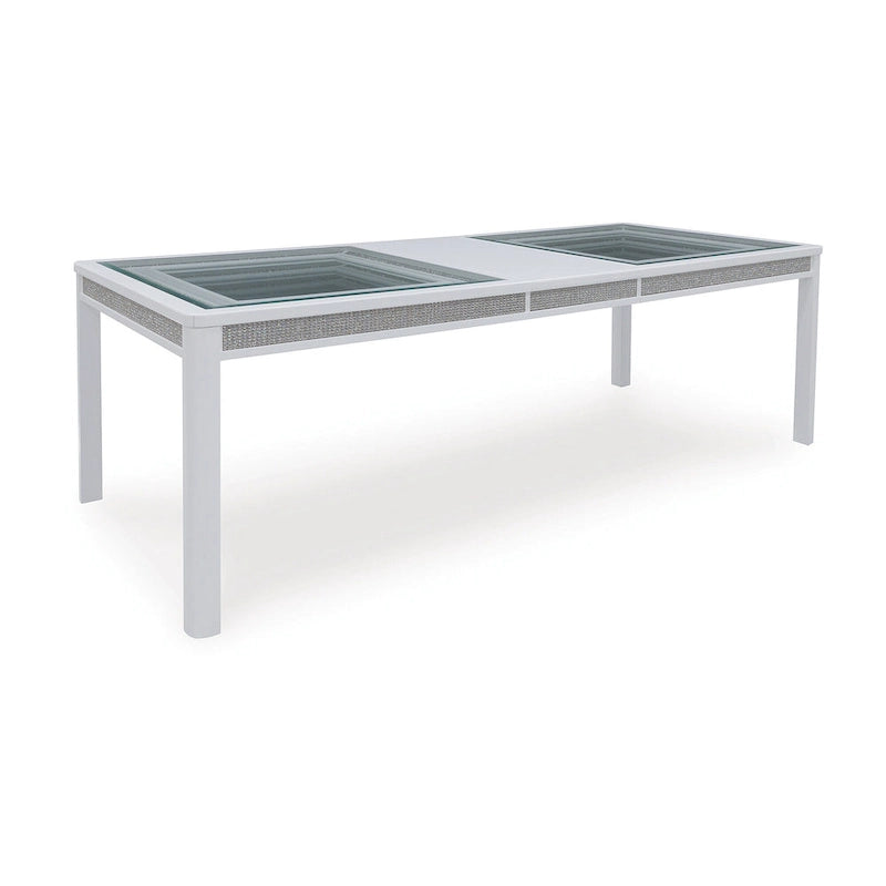 Mesa de comedor extensible rectangular blanca/verde, con capacidad para 10 personas