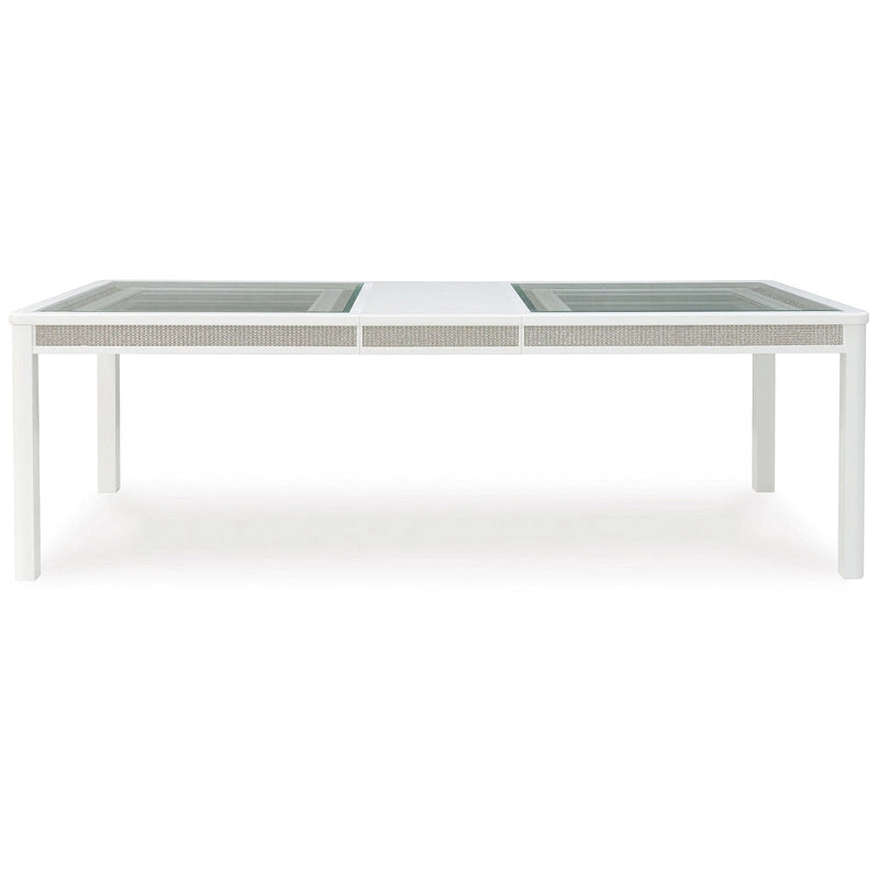 Mesa de comedor extensible rectangular blanca/verde, con capacidad para 10 personas