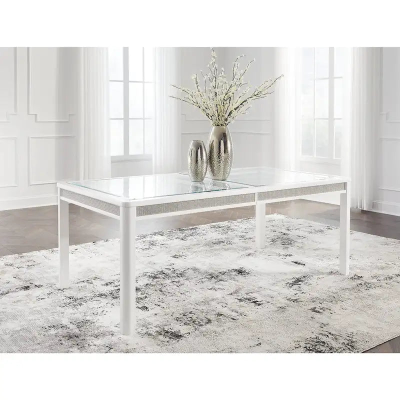 Mesa de comedor extensible rectangular blanca/verde, con capacidad para 10 personas