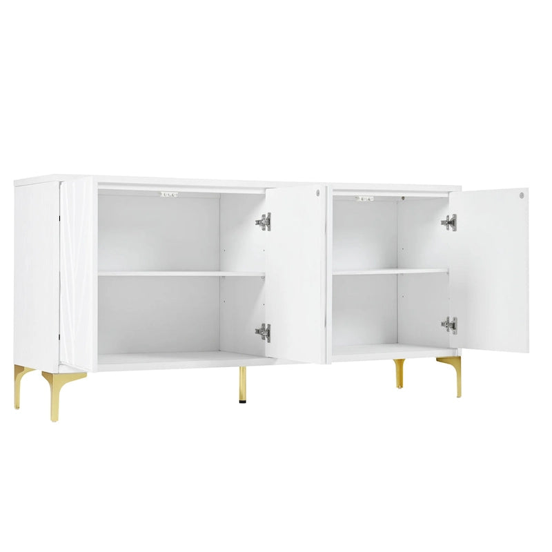 Aparador tallado de 4 puertas en blanco y negro | Apertura a presión sin tiradores | Para 1