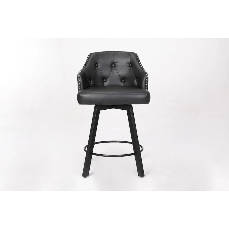 Juego Vintage de 2 Taburetes Giratorios de Bar con Respaldo Acolchado Capitón, Ribete de Tachuelas, Patas Metálicas para Isla de Cocina Comedor o Bar