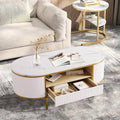 Mesa de centro ovalada blanca con cajones – Estilo de panel estriado