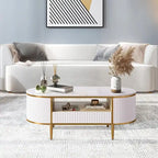 Mesa de centro ovalada blanca con cajones – Estilo de panel estriado