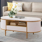 Mesa de centro ovalada blanca con cajones – Estilo de panel estriado