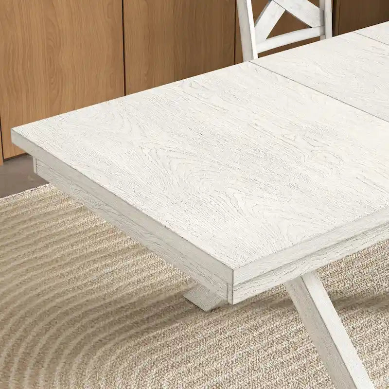 VECELO Juego de Mesa de Comedor con Banco, Mesa de Comedor Rectangular Extensible de Madera Maciza y 4 Sillas de Comedor de Madera Maciza