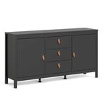 Aparador de 2 puertas y 3 cajones en negro mate/blanco/madera Jackson Hickory – Estilo escandinavo, montaje para 2 personas