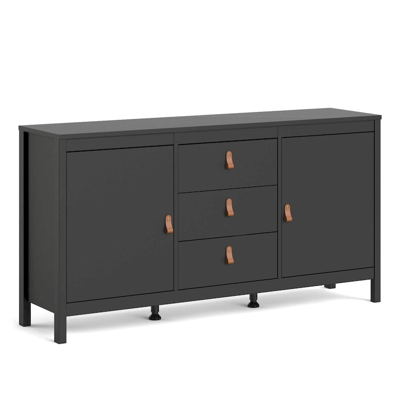 Aparador de 2 puertas y 3 cajones en negro mate/blanco/madera Jackson Hickory – Estilo escandinavo, montaje para 2 personas