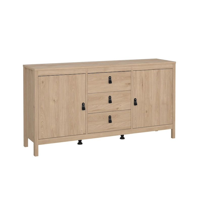 Aparador de 2 puertas y 3 cajones en negro mate/blanco/madera Jackson Hickory – Estilo escandinavo, montaje para 2 personas