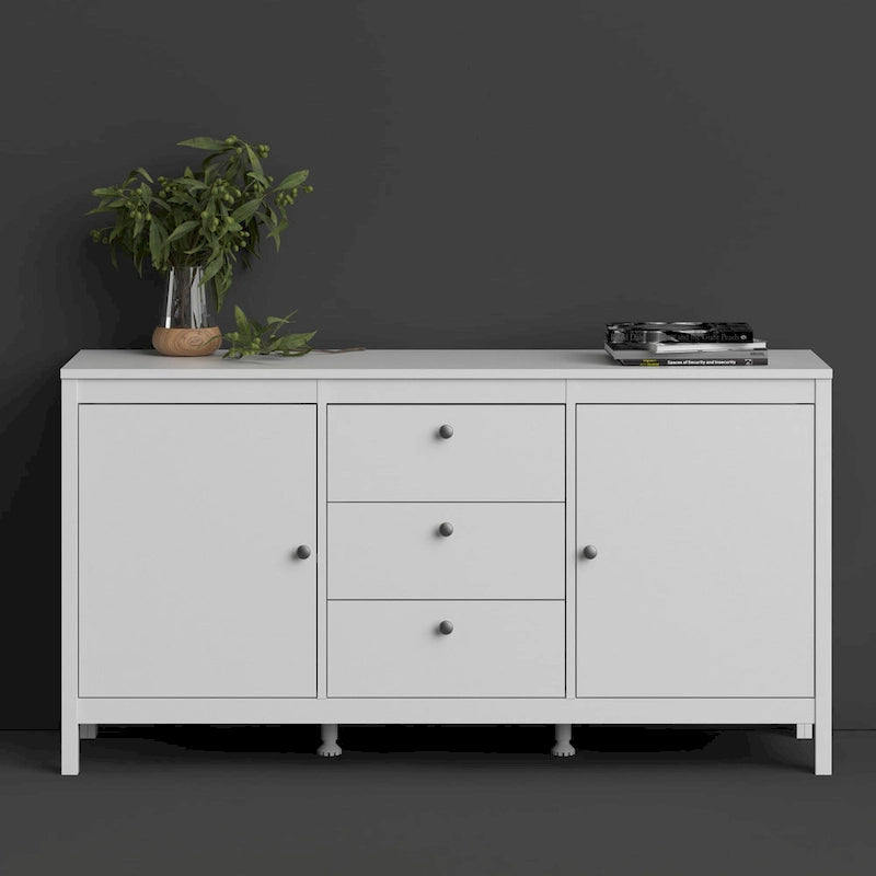 Aparador de 2 puertas y 3 cajones en negro mate/blanco/madera Jackson Hickory – Estilo escandinavo, montaje para 2 personas