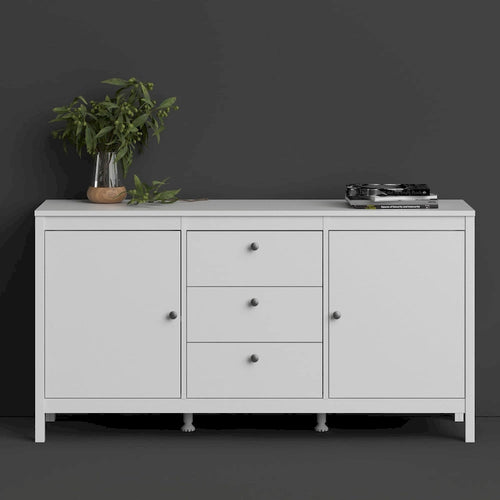 Aparador de 2 puertas y 3 cajones en negro mate/blanco/madera Jackson Hickory – Estilo escandinavo, montaje para 2 personas