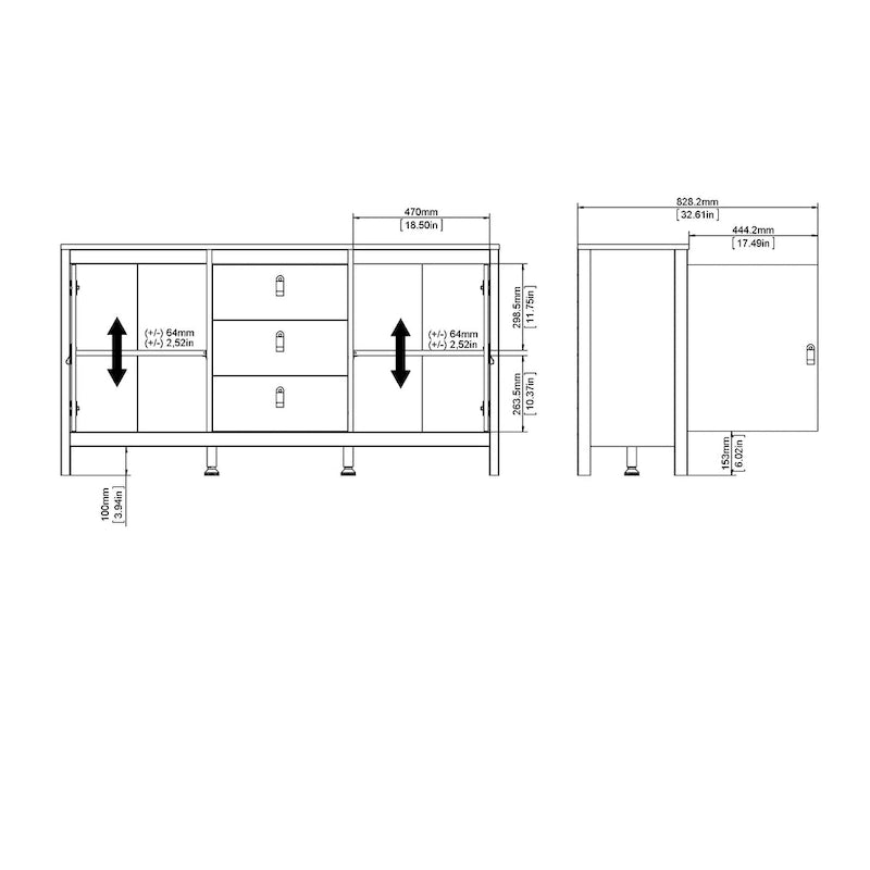 Aparador de 2 puertas y 3 cajones en negro mate/blanco/madera Jackson Hickory – Estilo escandinavo, montaje para 2 personas