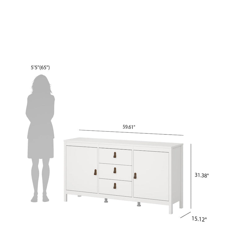 Aparador de 2 puertas y 3 cajones en negro mate/blanco/madera Jackson Hickory – Estilo escandinavo, montaje para 2 personas