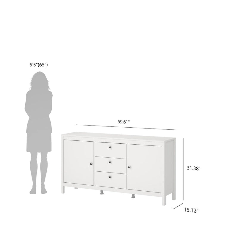 Aparador de 2 puertas y 3 cajones en negro mate/blanco/madera Jackson Hickory – Estilo escandinavo, montaje para 2 personas