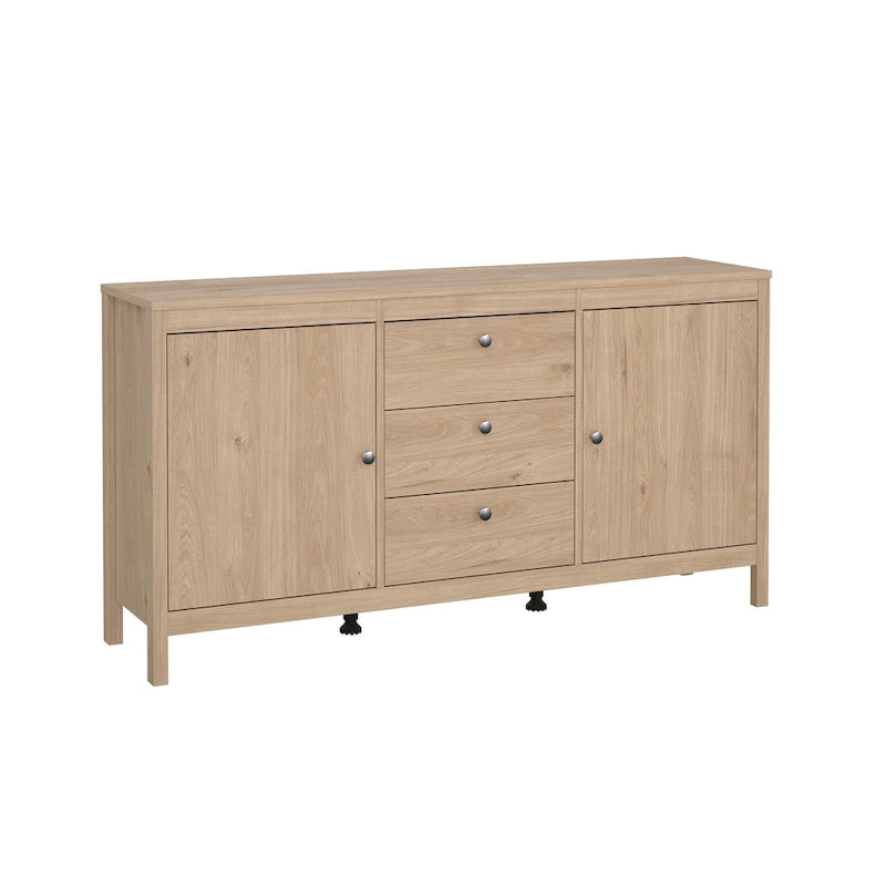 Aparador de 2 puertas y 3 cajones en negro mate/blanco/madera Jackson Hickory – Estilo escandinavo, montaje para 2 personas