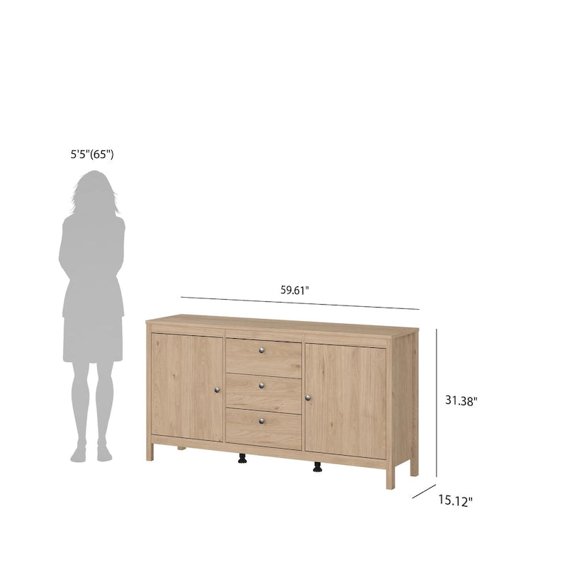 Aparador de 2 puertas y 3 cajones en negro mate/blanco/madera Jackson Hickory – Estilo escandinavo, montaje para 2 personas