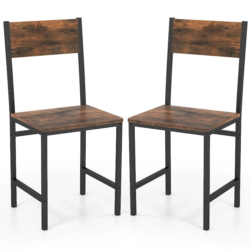 Juego de 2 sillas de comedor Gymax con patas de metal, respaldo inclinado y asiento ancho para