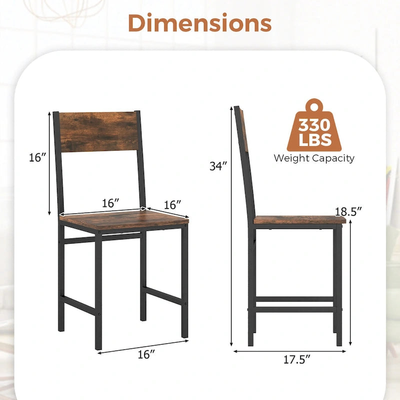 Juego de 2 sillas de comedor Gymax con patas de metal, respaldo inclinado y asiento ancho para