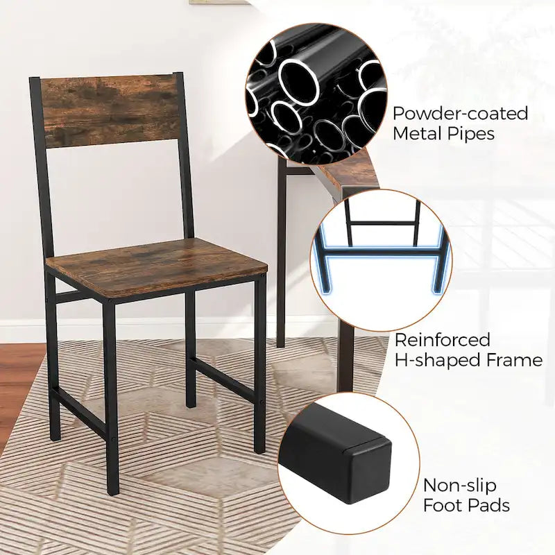 Juego de 2 sillas de comedor Gymax con patas de metal, respaldo inclinado y asiento ancho para
