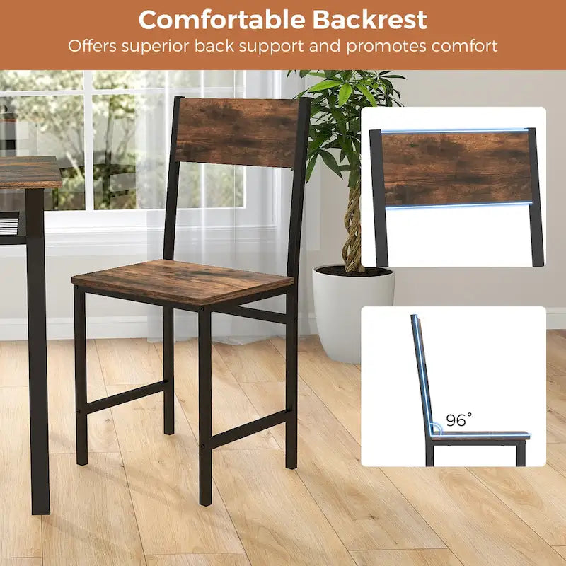 Juego de 2 sillas de comedor Gymax con patas de metal, respaldo inclinado y asiento ancho para