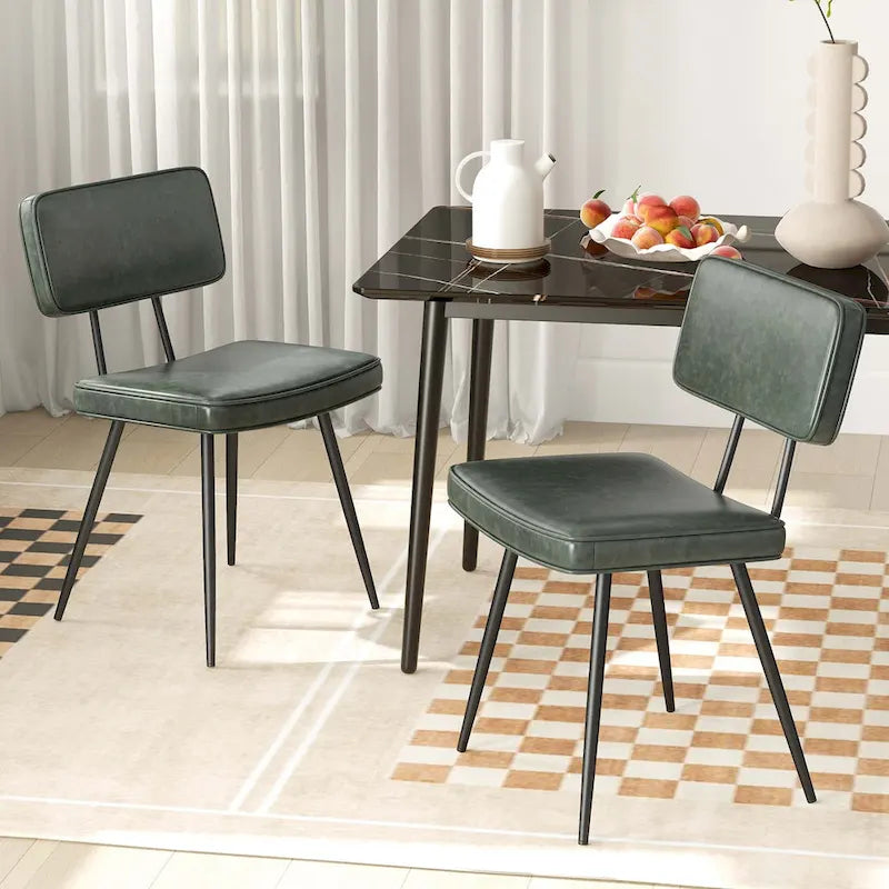 Sillas de comedor de cuero sintético verde/marrón con reposabrazos, juego de 2