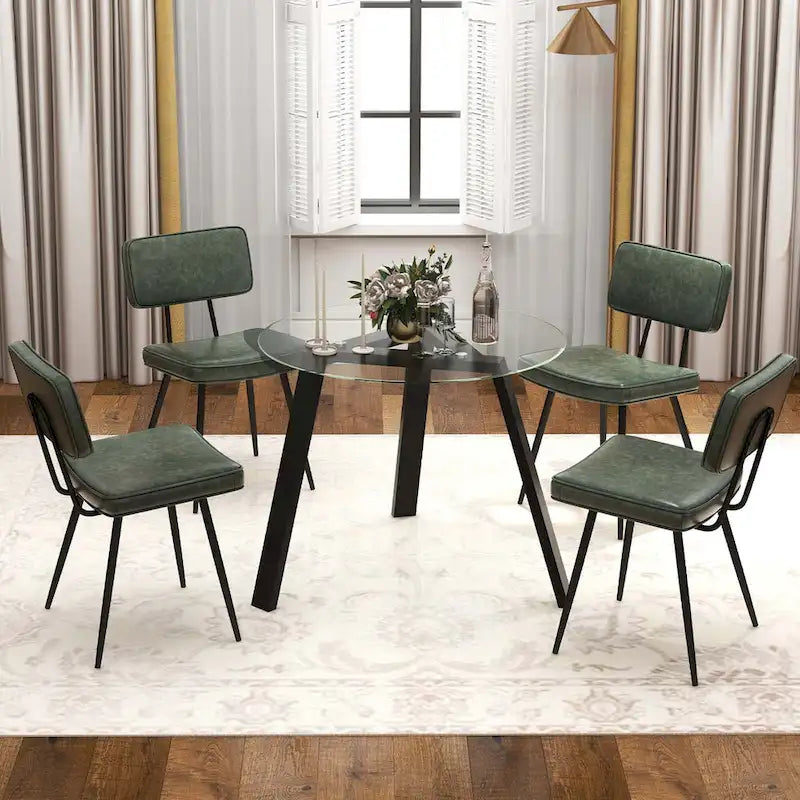 Sillas de comedor de cuero sintético verde/marrón con reposabrazos, juego de 2