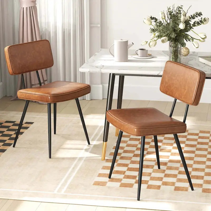 Sillas de comedor de cuero sintético verde/marrón con reposabrazos, juego de 2