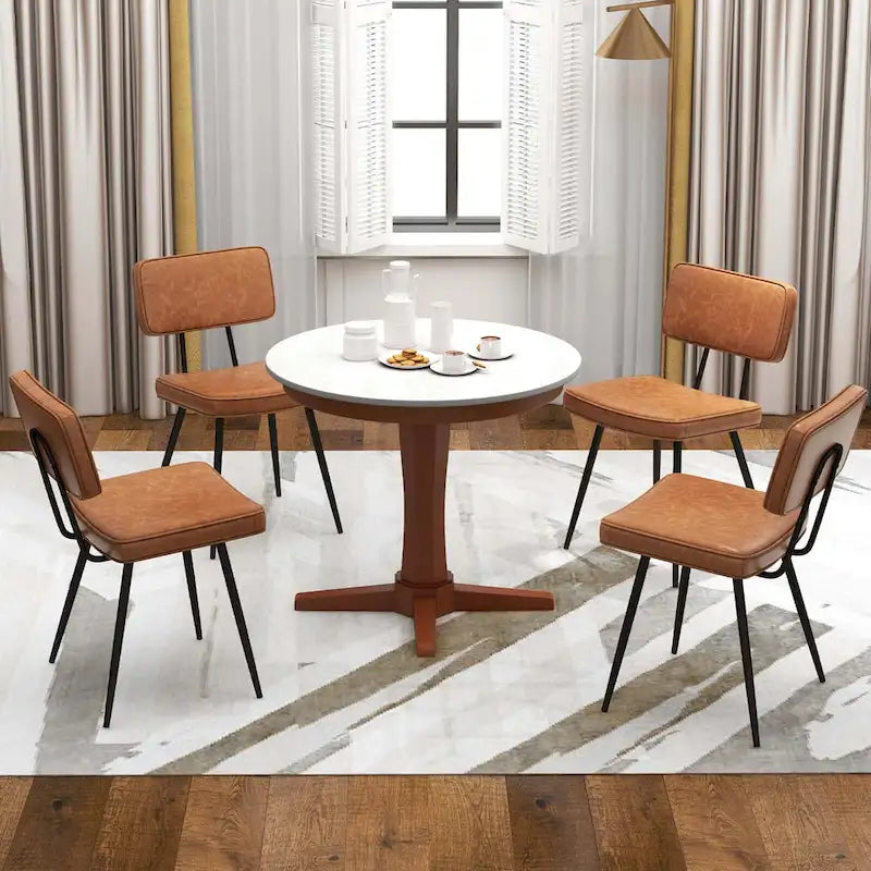 Sillas de comedor de cuero sintético verde/marrón con reposabrazos, juego de 2