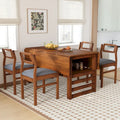 Juego de mesa y sillas de comedor de madera extensible, juego de mesa y sillas de comedor moderno de mediados de siglo con 2 hojas abatibles y estante de almacenamiento
