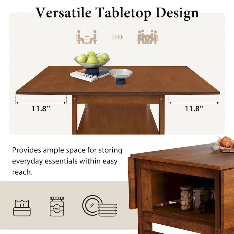 Juego de mesa y sillas de comedor de madera extensible, juego de mesa y sillas de comedor moderno de mediados de siglo con 2 hojas abatibles y estante de almacenamiento