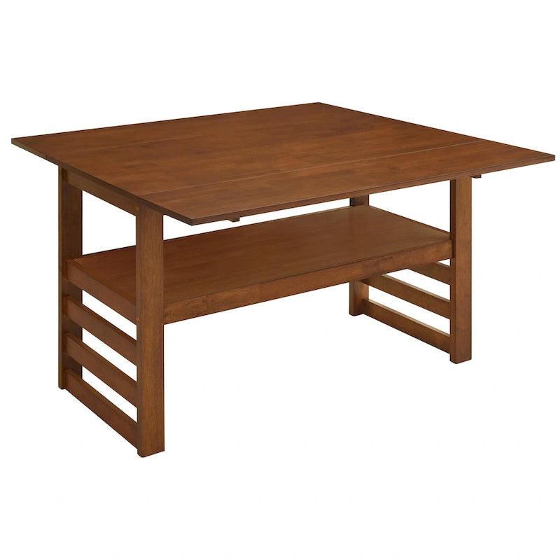 Juego de mesa y sillas de comedor de madera extensible, juego de mesa y sillas de comedor moderno de mediados de siglo con 2 hojas abatibles y estante de almacenamiento