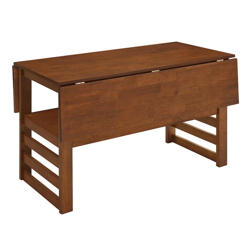 Juego de mesa y sillas de comedor de madera extensible, juego de mesa y sillas de comedor moderno de mediados de siglo con 2 hojas abatibles y estante de almacenamiento