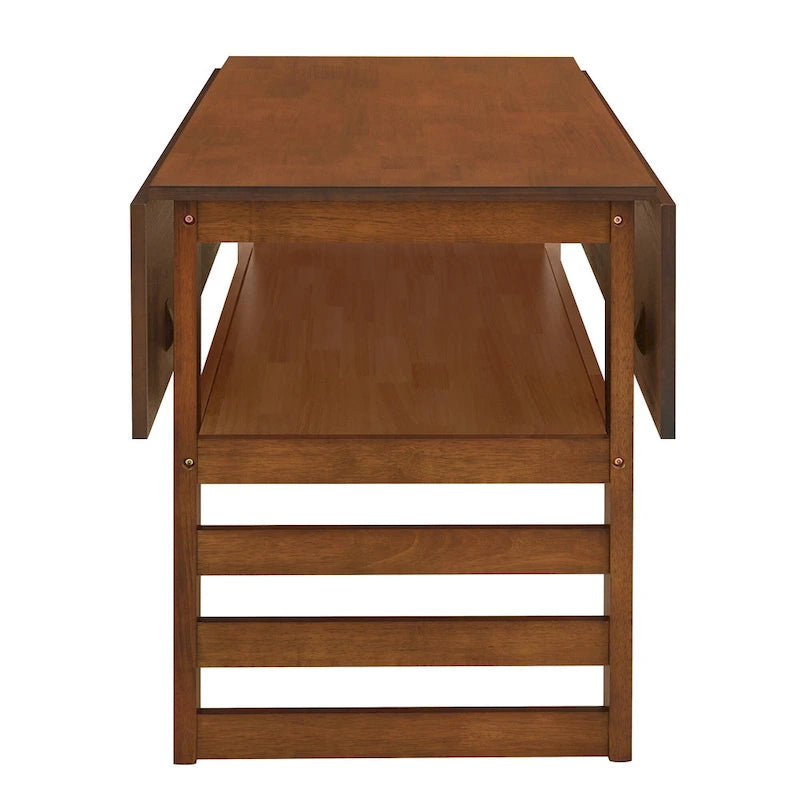 Juego de mesa y sillas de comedor de madera extensible, juego de mesa y sillas de comedor moderno de mediados de siglo con 2 hojas abatibles y estante de almacenamiento