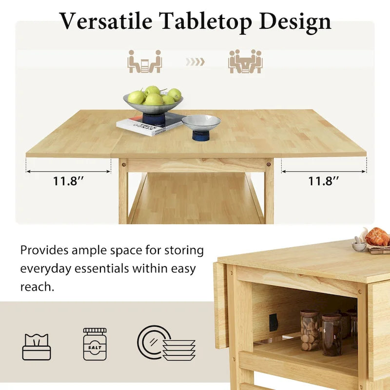 Juego de mesa y sillas de comedor de madera extensible, juego de mesa y sillas de comedor moderno de mediados de siglo con 2 hojas abatibles y estante de almacenamiento