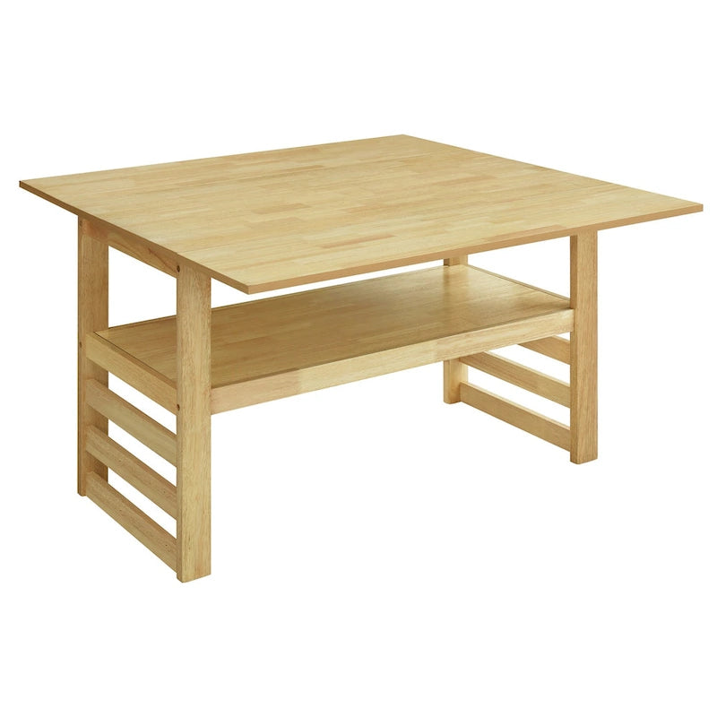 Juego de mesa y sillas de comedor de madera extensible, juego de mesa y sillas de comedor moderno de mediados de siglo con 2 hojas abatibles y estante de almacenamiento