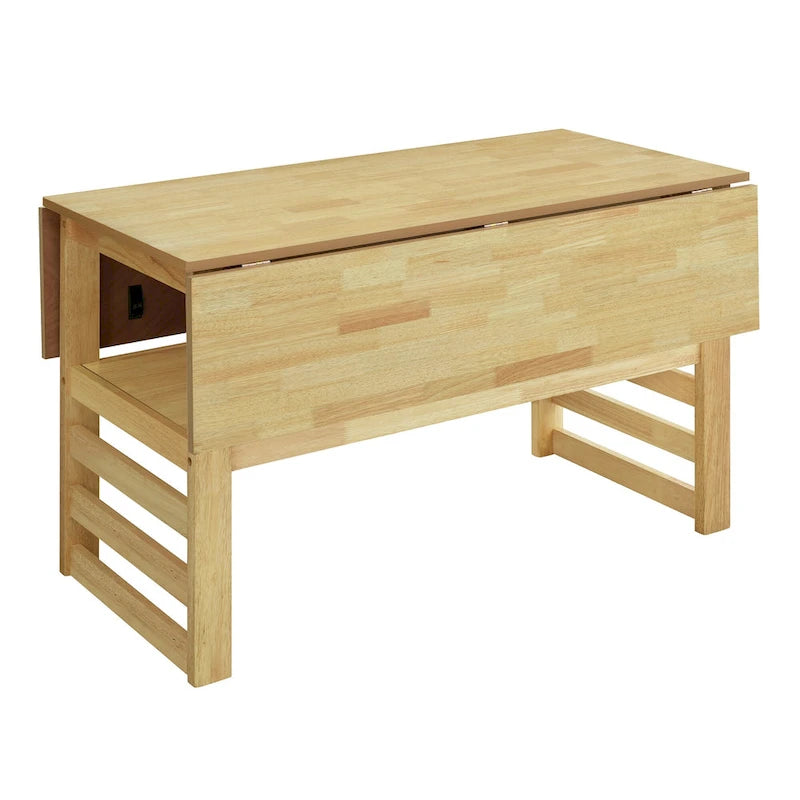 Juego de mesa y sillas de comedor de madera extensible, juego de mesa y sillas de comedor moderno de mediados de siglo con 2 hojas abatibles y estante de almacenamiento