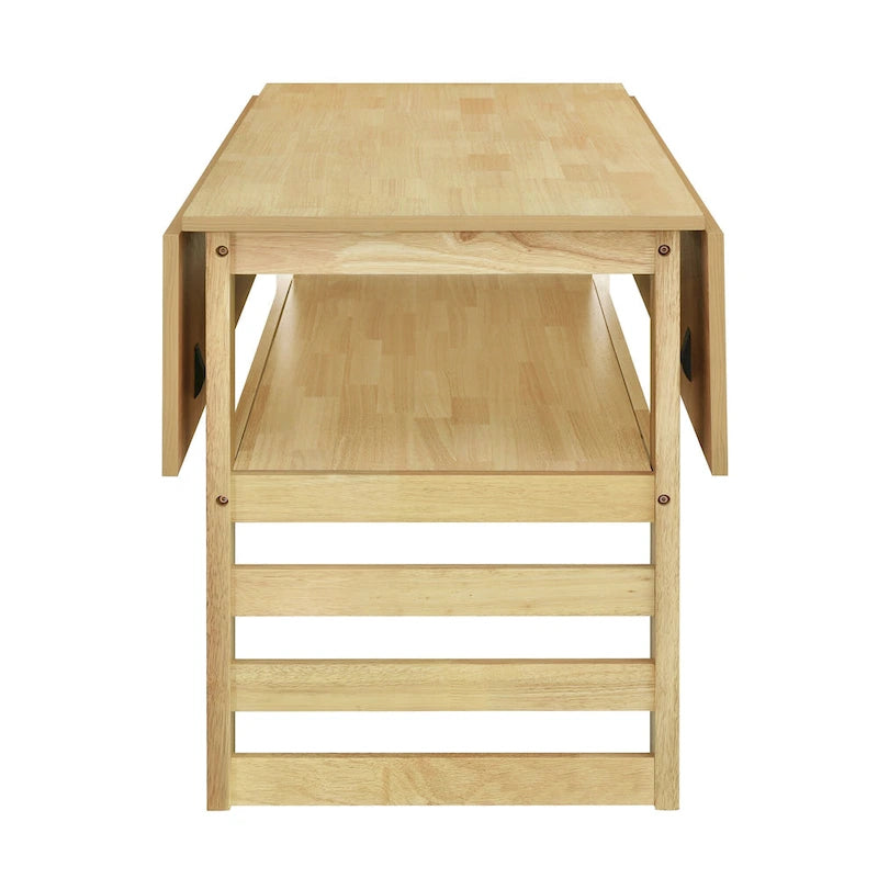 Juego de mesa y sillas de comedor de madera extensible, juego de mesa y sillas de comedor moderno de mediados de siglo con 2 hojas abatibles y estante de almacenamiento