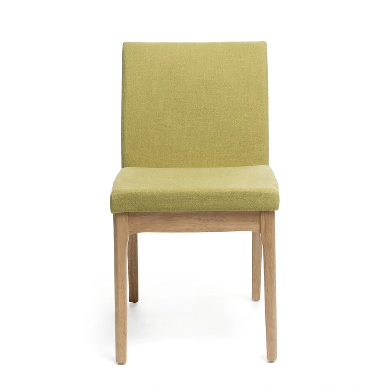 Juego de 2 sillas de comedor, respaldo y asiento modernos acolchados en verde, patas marrones