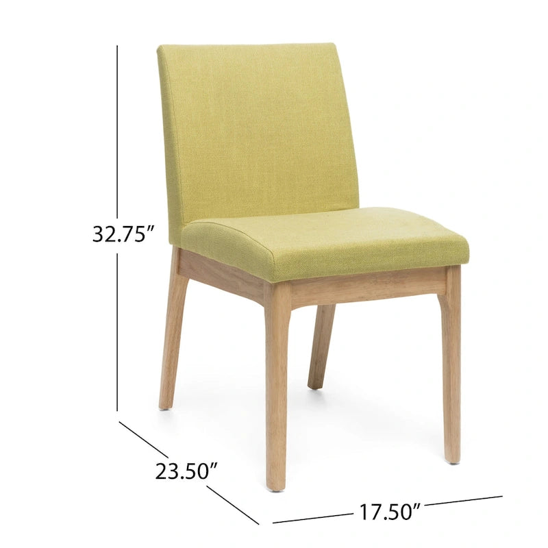 Juego de 2 sillas de comedor, respaldo y asiento modernos acolchados en verde, patas marrones