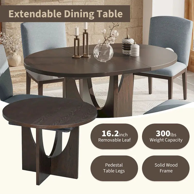 Mesa de comedor redonda moderna de 5 piezas con extensión extraíble de 16.2