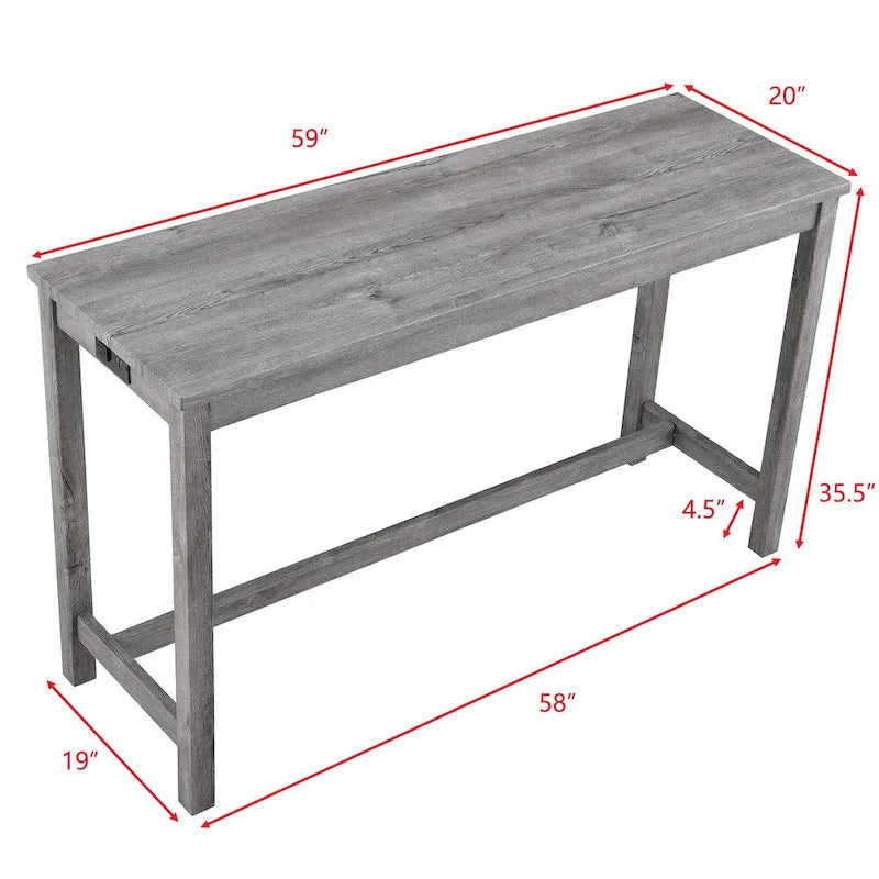 Juego de mesa y 3 taburetes de bar con toma de corriente, desayunador de cocina, juego de mesa y sillas de comedor de madera